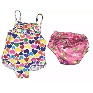 rainbow ruffle trim heart SwimSuit iplay diaper 24